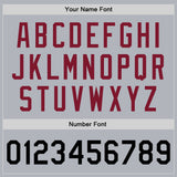 Custom Gray Black-Crimson Bomber Full-Snap Varsity Faux Leather Letterman Jacket