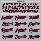 Custom Gray Crimson-Black Bomber Full-Snap Varsity Faux Leather Letterman Jacket