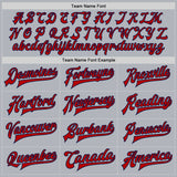 Custom Gray Red-Navy Bomber Full-Snap Varsity Faux Leather Letterman Jacket