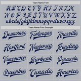 Custom Gray Navy-Gray Bomber Full-Snap Varsity Faux Leather Letterman Jacket