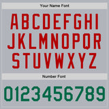 Custom Gray Kelly Green-Red Bomber Full-Snap Varsity Faux Leather Letterman Jacket