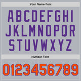 Custom Gray Orange-Purple Bomber Full-Snap Varsity Faux Leather Letterman Jacket