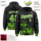 Custom Black Aurora Green-White Splash Art 3D Pattern Design Bomber Full-Snap Varsity Letterman Hoodie Jacket