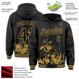 Custom Black Old Gold Splash Art 3D Pattern Design Bomber Full-Snap Varsity Letterman Hoodie Jacket