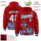 Custom Red White Sky Blue Black-Pink Splash Art 3D Pattern Design Bomber Full-Snap Varsity Letterman Hoodie Jacket