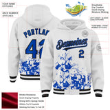 Custom White Thunder Blue-Black Splash Art 3D Pattern Design Bomber Full-Snap Varsity Letterman Hoodie Jacket