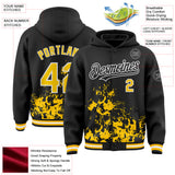 Custom Black Yellow-White Splash Art 3D Pattern Design Bomber Full-Snap Varsity Letterman Hoodie Jacket