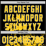 Custom Black Yellow-White Splash Art 3D Pattern Design Bomber Full-Snap Varsity Letterman Hoodie Jacket