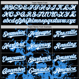 Custom Black Powder Blue-White Splash Art 3D Pattern Design Bomber Full-Snap Varsity Letterman Hoodie Jacket