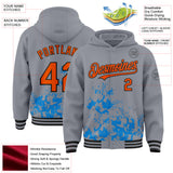 Custom Gray Orange Powder Blue-Black Splash Art 3D Pattern Design Bomber Full-Snap Varsity Letterman Hoodie Jacket
