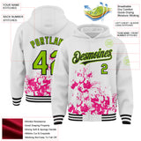 Custom White Neon Green Hot Pink-Black Splash Art 3D Pattern Design Bomber Full-Snap Varsity Letterman Hoodie Jacket
