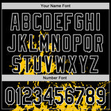 Custom Black Yellow-White Splash Art 3D Pattern Design Bomber Full-Snap Varsity Letterman Hoodie Jacket