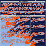 Custom Navy Light Blue-Orange Splash Art 3D Pattern Design Bomber Full-Snap Varsity Letterman Hoodie Jacket