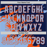 Custom Navy Light Blue-Orange Splash Art 3D Pattern Design Bomber Full-Snap Varsity Letterman Hoodie Jacket