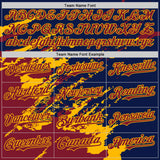 Custom Navy Crimson-Gold Splash Art 3D Pattern Design Bomber Full-Snap Varsity Letterman Hoodie Jacket