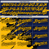 Custom Royal Gold-Black Splash Art 3D Pattern Design Bomber Full-Snap Varsity Letterman Hoodie Jacket
