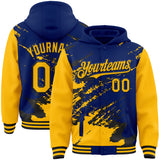 Custom Royal Gold-Black Splash Art 3D Pattern Design Bomber Full-Snap Varsity Letterman Hoodie Jacket