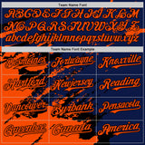 Custom Royal Orange-Black Splash Art 3D Pattern Design Bomber Full-Snap Varsity Letterman Hoodie Jacket