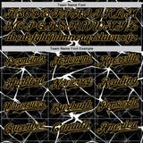 Custom Black White-Old Gold Abstract Network 3D Pattern Design Bomber Full-Snap Varsity Letterman Hoodie Jacket