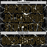 Custom Black White-Old Gold Abstract Network 3D Pattern Design Bomber Full-Snap Varsity Letterman Hoodie Jacket