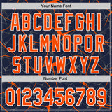 Custom Navy Orange-White Abstract Network 3D Pattern Design Bomber Full-Snap Varsity Letterman Hoodie Jacket