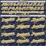 Custom Navy Old Gold-White Abstract Network 3D Pattern Design Bomber Full-Snap Varsity Letterman Hoodie Jacket