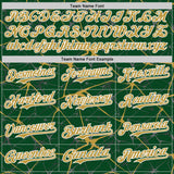 Custom Green Old Gold-White Abstract Network 3D Pattern Design Bomber Full-Snap Varsity Letterman Hoodie Jacket