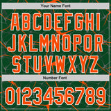 Custom Green Orange-White Abstract Network 3D Pattern Design Bomber Full-Snap Varsity Letterman Hoodie Jacket