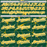Custom Kelly Green Gold-White Abstract Network 3D Pattern Design Bomber Full-Snap Varsity Letterman Hoodie Jacket