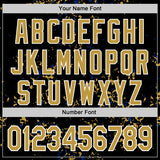 Custom Black Old Gold Royal-White Fragment 3D Pattern Design Bomber Full-Snap Varsity Letterman Hoodie Jacket