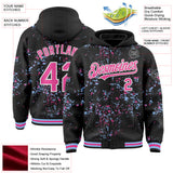 Custom Black Pink Light Blue-White Fragment 3D Pattern Design Bomber Full-Snap Varsity Letterman Hoodie Jacket
