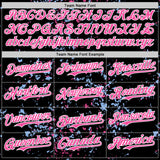 Custom Black Pink Light Blue-White Fragment 3D Pattern Design Bomber Full-Snap Varsity Letterman Hoodie Jacket