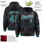 Custom Black Teal Pink-White Fragment 3D Pattern Design Bomber Full-Snap Varsity Letterman Hoodie Jacket