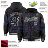 Custom Black Thunder Blue Pink-White Fragment 3D Pattern Design Bomber Full-Snap Varsity Letterman Hoodie Jacket