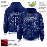 Custom Royal Light Blue Old Gold-White Fragment 3D Pattern Design Bomber Full-Snap Varsity Letterman Hoodie Jacket