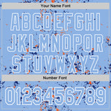 Custom Light Blue Royal Orange-White Fragment 3D Pattern Design Bomber Full-Snap Varsity Letterman Hoodie Jacket