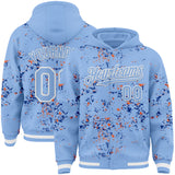 Custom Light Blue Royal Orange-White Fragment 3D Pattern Design Bomber Full-Snap Varsity Letterman Hoodie Jacket