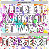 Custom Graffiti Pattern White Purple-Black Splash Bomber Full-Snap Varsity Letterman Hoodie Jacket