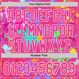 Custom Graffiti Pattern Pink-White Splash Bomber Full-Snap Varsity Letterman Hoodie Jacket