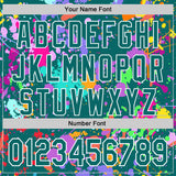 Custom Graffiti Pattern Teal-White Splash Bomber Full-Snap Varsity Letterman Hoodie Jacket