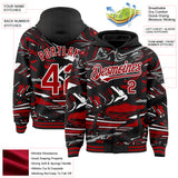 Custom Figure Red Black-White Fluid Bomber Full-Snap Varsity Letterman Hoodie Jacket