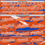 Custom Figure Orange Thunder Blue-White Fluid Bomber Full-Snap Varsity Letterman Hoodie Jacket
