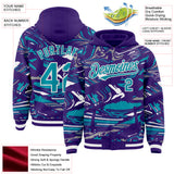 Custom Figure Teal Purple-White Fluid Bomber Full-Snap Varsity Letterman Hoodie Jacket