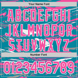 Custom Figure Pink Teal-White Fluid Bomber Full-Snap Varsity Letterman Hoodie Jacket