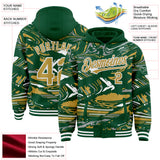 Custom Figure Old Gold Kelly Green-White Fluid Bomber Full-Snap Varsity Letterman Hoodie Jacket