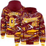 Custom Figure Gold Crimson-White Fluid Bomber Full-Snap Varsity Letterman Hoodie Jacket