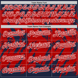 Custom Navy Red-White Abstract Sharp Shape Fragment 3D Pattern Design Bomber Full-Snap Varsity Letterman Hoodie Jacket