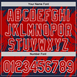 Custom Navy Red-White Abstract Sharp Shape Fragment 3D Pattern Design Bomber Full-Snap Varsity Letterman Hoodie Jacket
