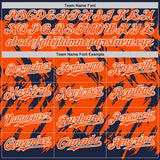 Custom Navy Orange-White Abstract Sharp Shape Fragment 3D Pattern Design Bomber Full-Snap Varsity Letterman Hoodie Jacket