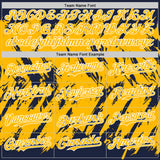 Custom Navy Gold-White Abstract Sharp Shape Fragment 3D Pattern Design Bomber Full-Snap Varsity Letterman Hoodie Jacket
